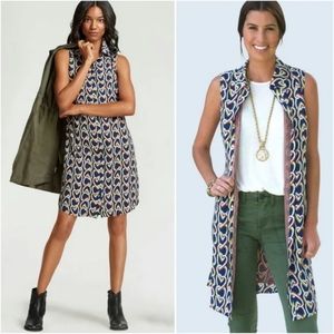 Cabi 5370 Amour Hearts shirt dress navy chain small